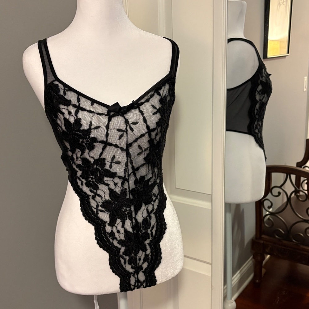 Vintage Victoria's Secret Gold Crown Label Black Lace Bodysuit